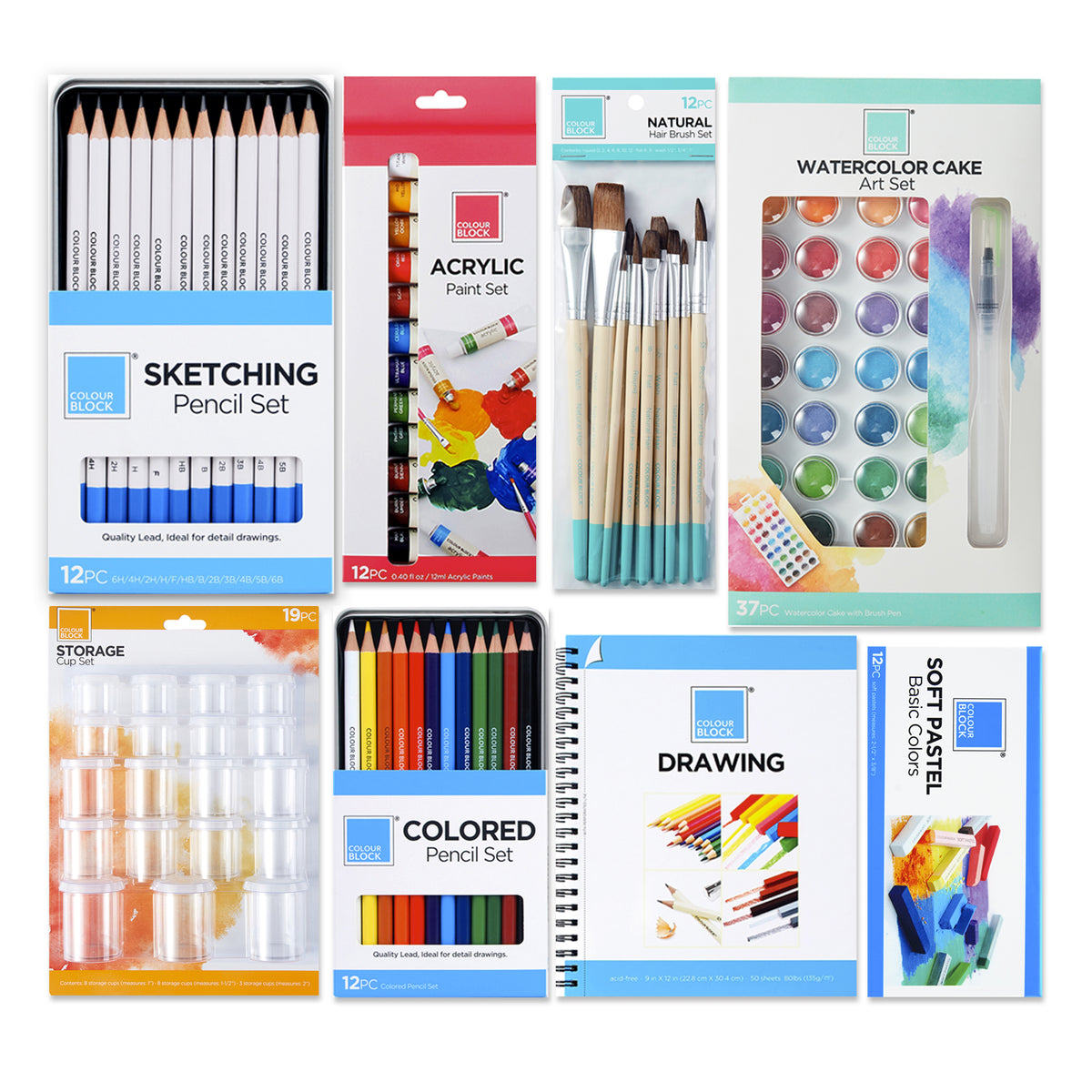  COLOUR BLOCK 194pc Art Set Bundle  Art Supply Case, Acrylic,  Watercolor, Pencils, Soft Pastels, Sponge Brushes, Palette Paper for Gifts  : Arts, Crafts & Sewing
