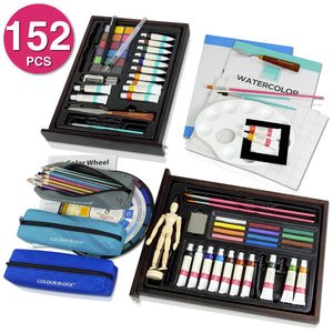 COLOUR BLOCK 181 pc Mixed Media Art Set in Wooden Case - Soft & Oil  Pastels, Acrylic & Water color Paints, Sketching, Colored Pencils