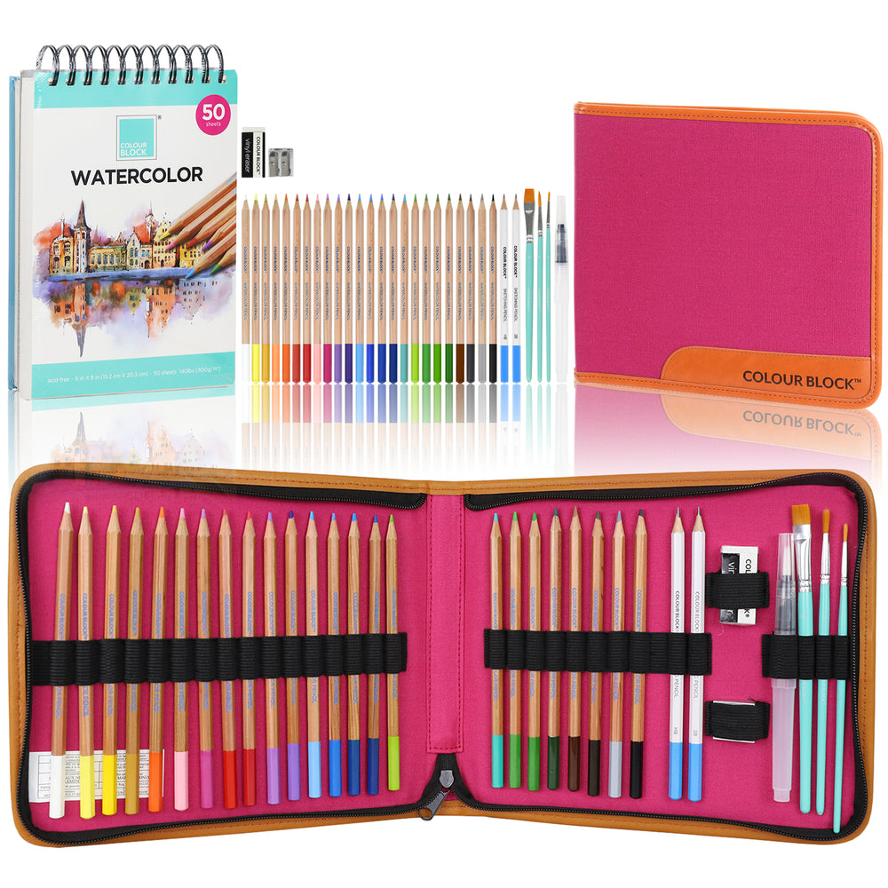 Colorpockit Coloring Kit Travel Art Set with Colored Pencils, 4x6 Coloring Cards, Built in Sharpener, Mess Free Trip Activities for Airplanes or Car