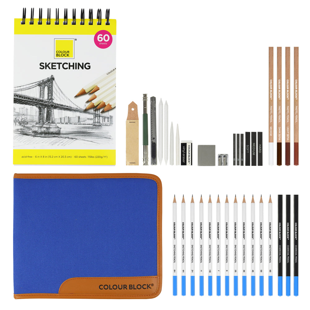 COLOUR BLOCK 37pc Sketching Travel Art Set I Drawing Kit Includes