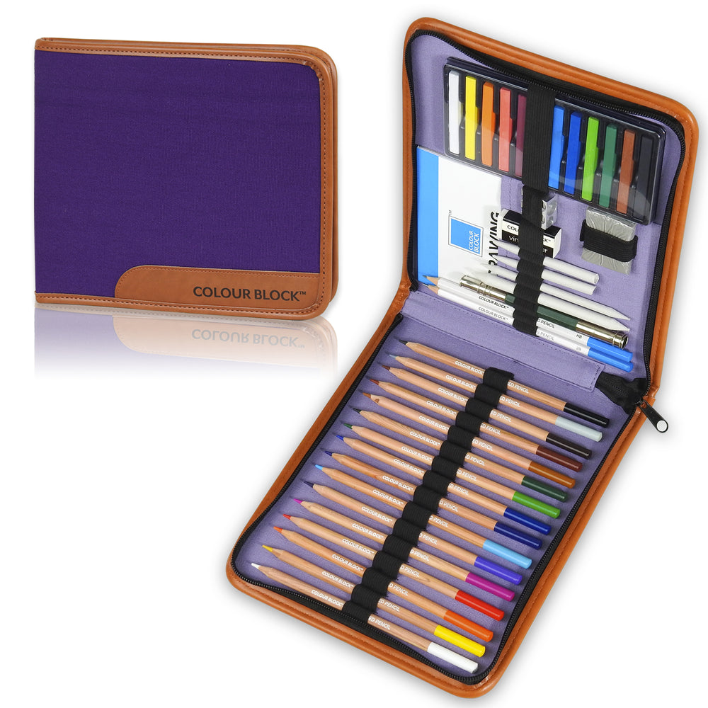 Travel Art Folder, Fabric Art Folder, Fabric Organiser, Colouring Pencils &  A5 Sketchbook, Artist Drawing Set, Travel Art Kit, Kids Art Set 