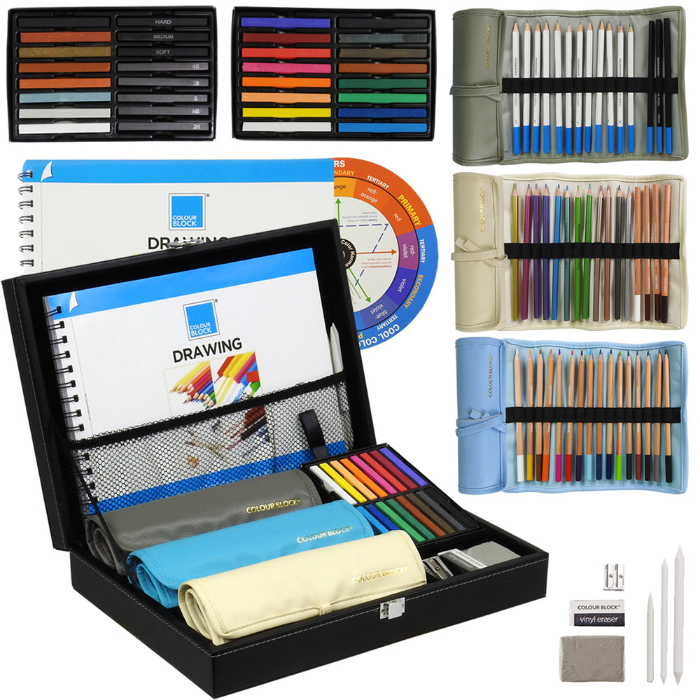 COLOUR BLOCK 181 pc Mixed Media Art Set in Wooden Case - Soft & Oil  Pastels, Acrylic & Water Color Paints, Sketching, Charcoal & Colored  Pencils and Tools - Professional Art Set