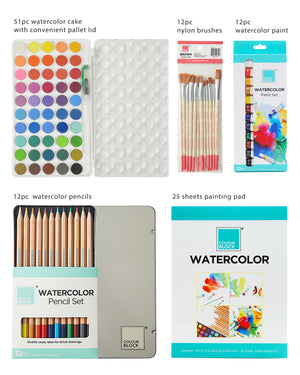 COLOUR BLOCK 91pc Watercolor Paint Set, School Supplies, Art Set, Paint  Brushes, Watercolor Paper, Drawing Pencils, Colored Pencils 12 Count, Water